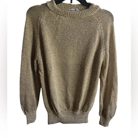 Vintage Carolyn Eve for Bergdorf Goodman Deadstock Gold Lurex Knit‎ Top Sz S/M - Picture 1 of 5